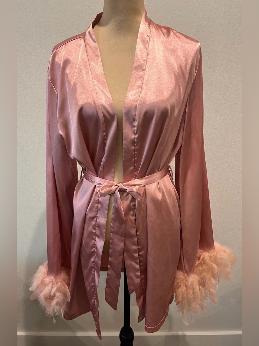 Silky Pink Feather Cuff Robe